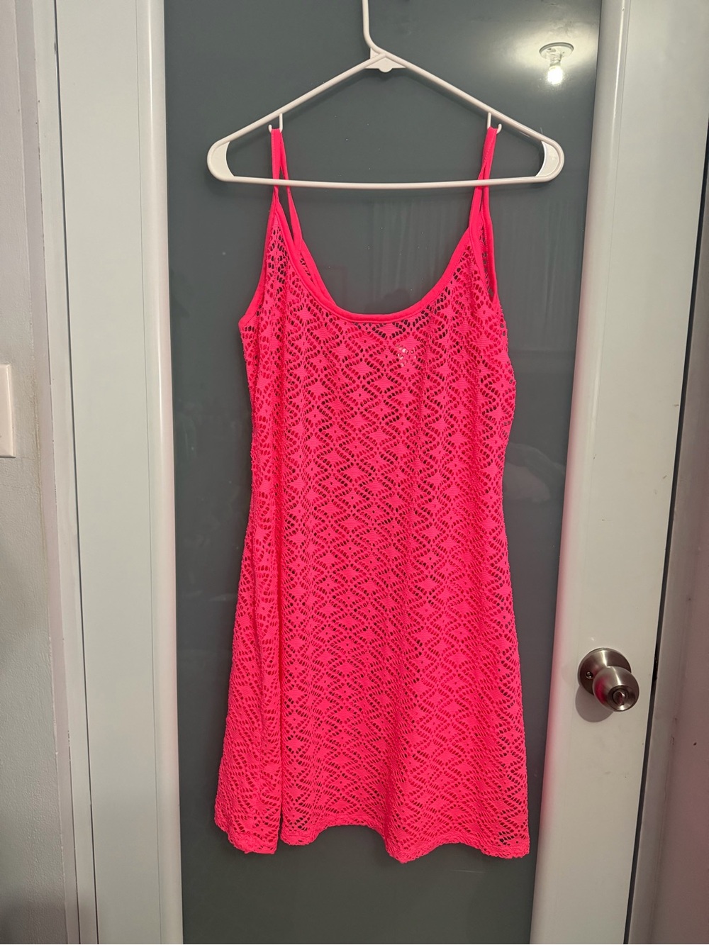 Women’s Neon Pink Crochet Swim Cover-Up Dress